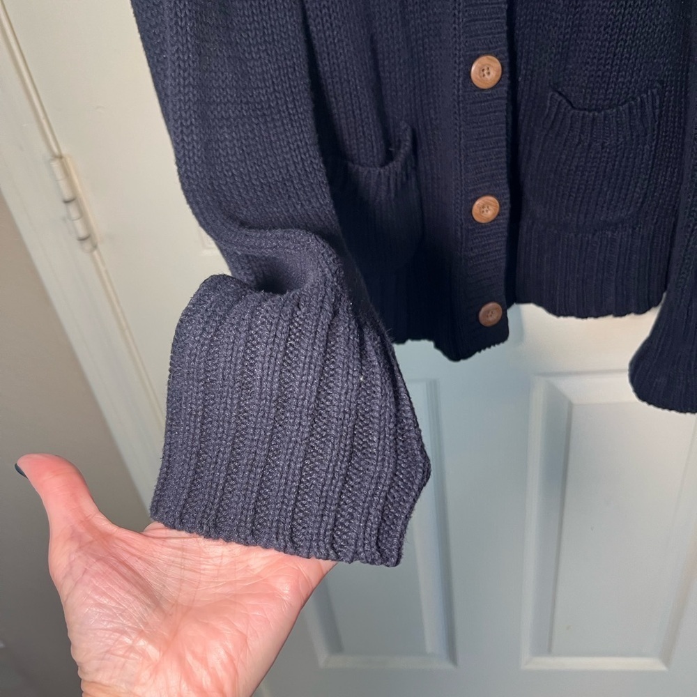 Eddie Bauer Navy Blue Knit Button Front Cardigan Sweater Size L - Picture 3 of 10
